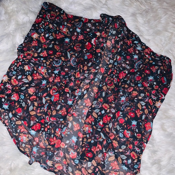 NWOT OBOE Black Boho Floral Open Kimono - Picture 4 of 9